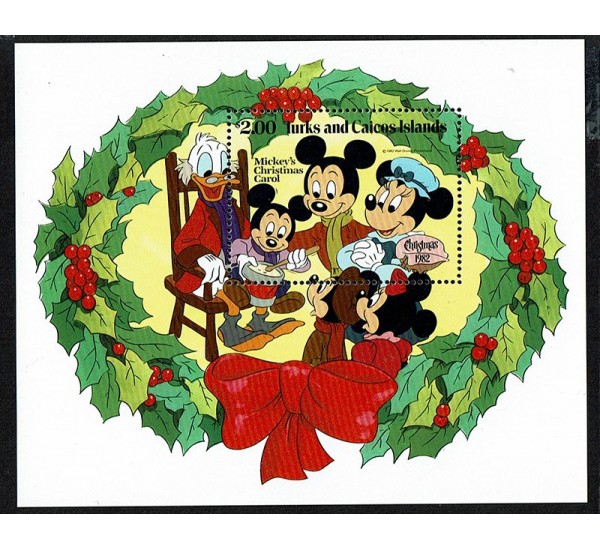 1982 Turks e Caicos foglietto Disney Natale MNH