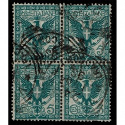 1901 Aquila Sabauda 5c. Sas.70 in quartina usata