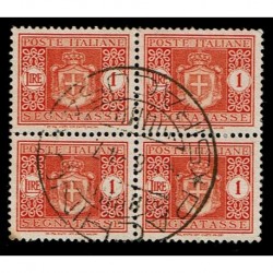 1945 Luogotenenza Segnatasse 1 Lira Sas.92 Quartina usata