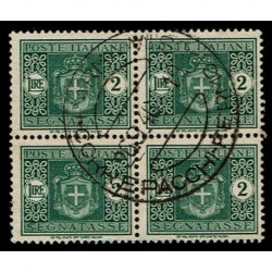 1945 Luogotenenza Segnatasse 2 Lire Sas.93 Quartina usata