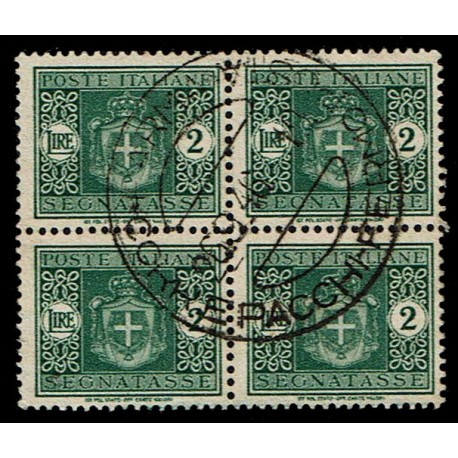 1945 Luogotenenza Segnatasse 2 Lire Sas.93 Quartina usata
