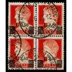 1945 Luogotenenza 2,5 Lire su 1,75 Sas.523 Quartina annullata