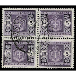 1945 Luogotenenza Segnatasse 5 Lire Sas.94 Quartina usata