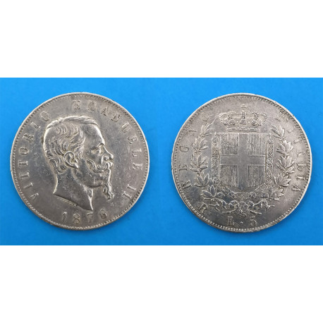 1977 Regno d'Italia 5 Lire Vittorio Emanuele II - Moneta Argento 900