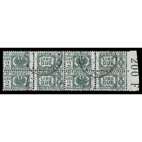 1946 Luogotenenza Pacchi Postali 2Lire Sas.61 Quartina annullata