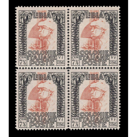 1931 Colonia - Libia Sas.103 Pittorica 7 cent e mezzo Quartina MNH/**