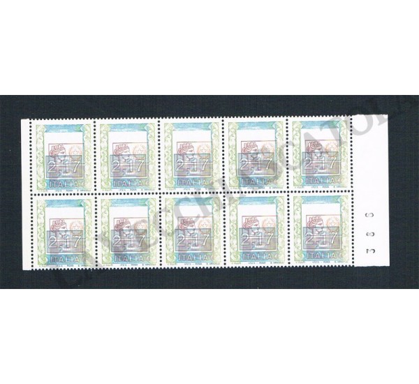 2002 Varietà Fuori Registro Alti Valori 2,17 blocco da 10