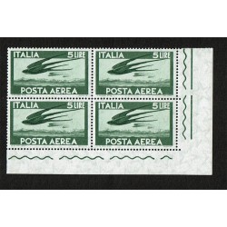 1962 Posta Aerea Lire 5 Sas.155 Quartina MNH/**