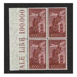 1955 Posta Aerea Campidoglio Lire 1000 Sas.151 Quartina MNH/**